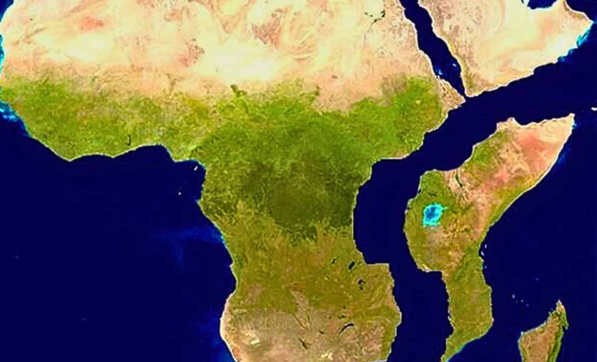A map of Africa, showing the East African Rift separated from the mainland